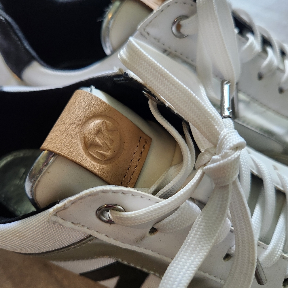 Michael Kors White and Black Sneakers with SILVER Accents - Picture 4 of 4